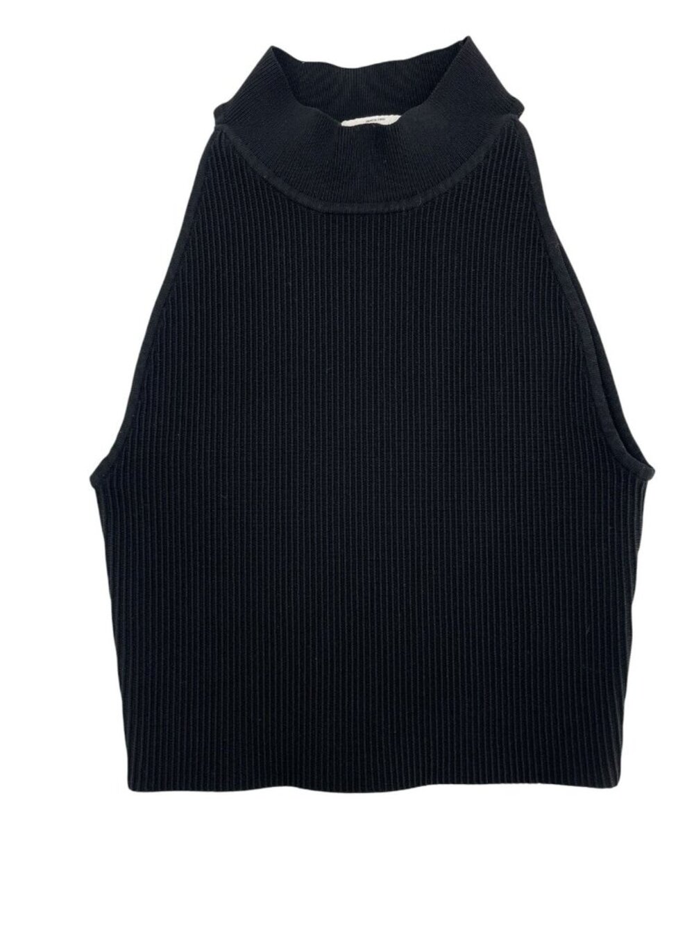 BABATON Women's Black Sculpt Knit Ribbed Mock Neck Halter Crop Tank Medium